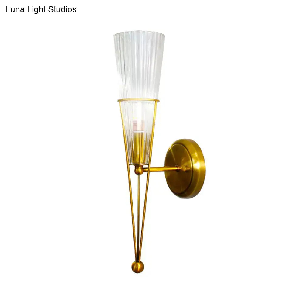 Modern brass sconce light with clear crystal – bedroom wall lamp