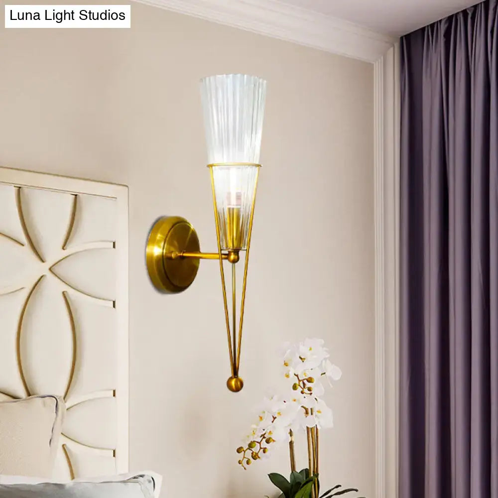 Modern brass sconce light with clear crystal – bedroom wall lamp