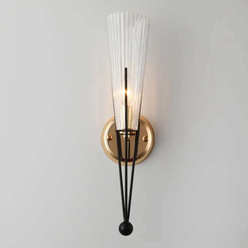 Modern brass sconce light with clear crystal – bedroom wall lamp