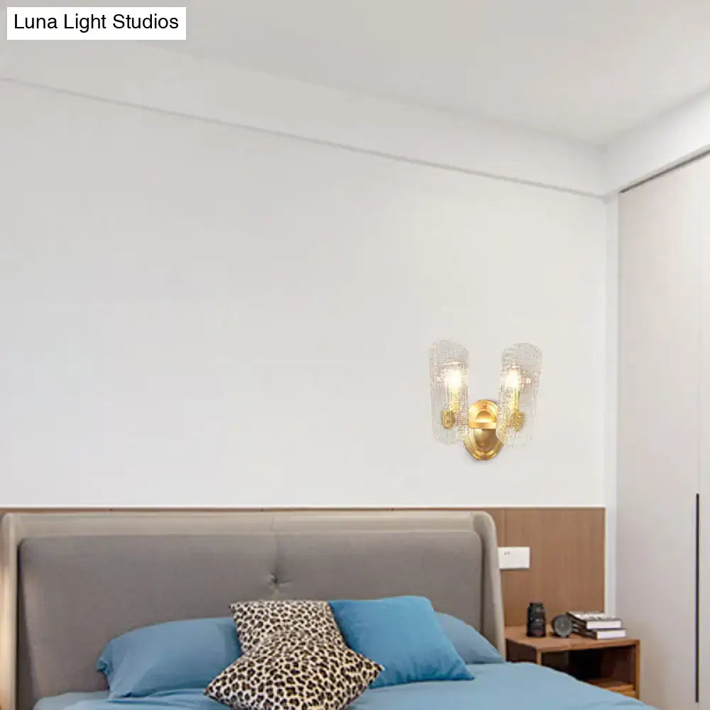 DecorBites™ Modern Gold Curved Wall Mount Sconce with Clear Water Glass - 1/2 Lights for Living Room
