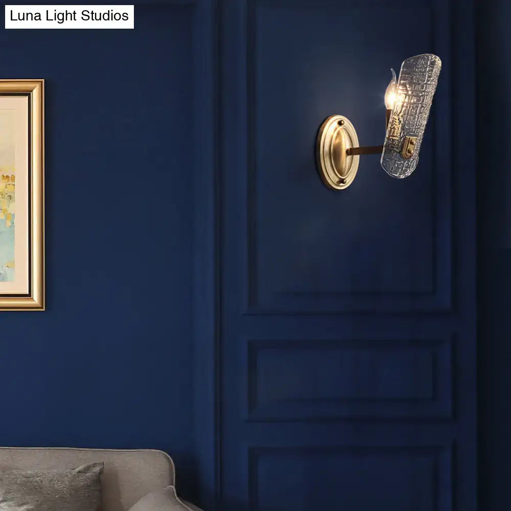 DecorBites™ Modern Gold Curved Wall Mount Sconce with Clear Water Glass - 1/2 Lights for Living Room