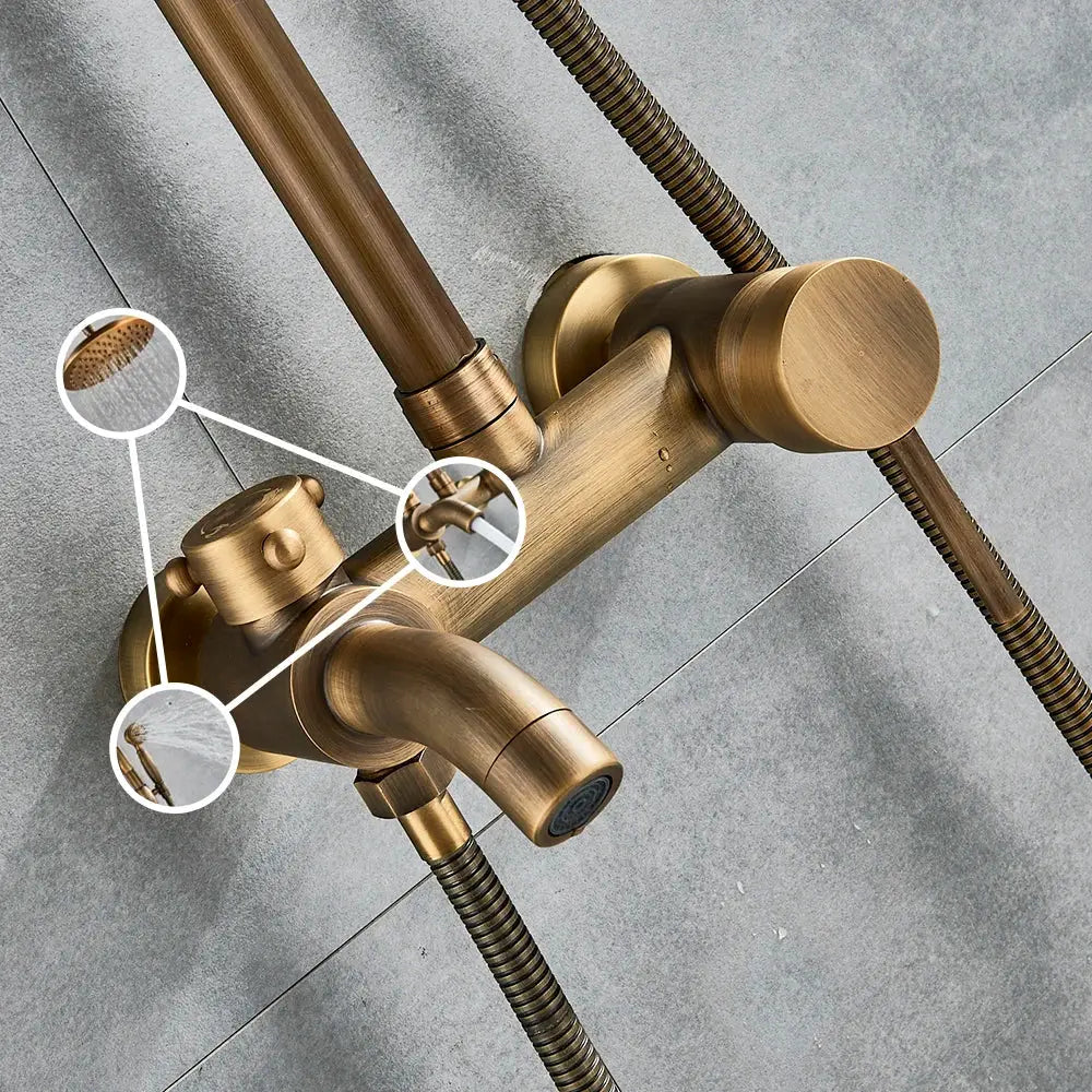 DecorBites™ Brass Shower Set with 8" Rainfall Head, Wall Mounted Bathtub Faucet