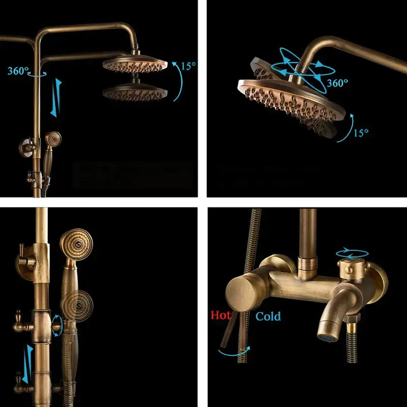 DecorBites™ Brass Shower Set with 8" Rainfall Head, Wall Mounted Bathtub Faucet