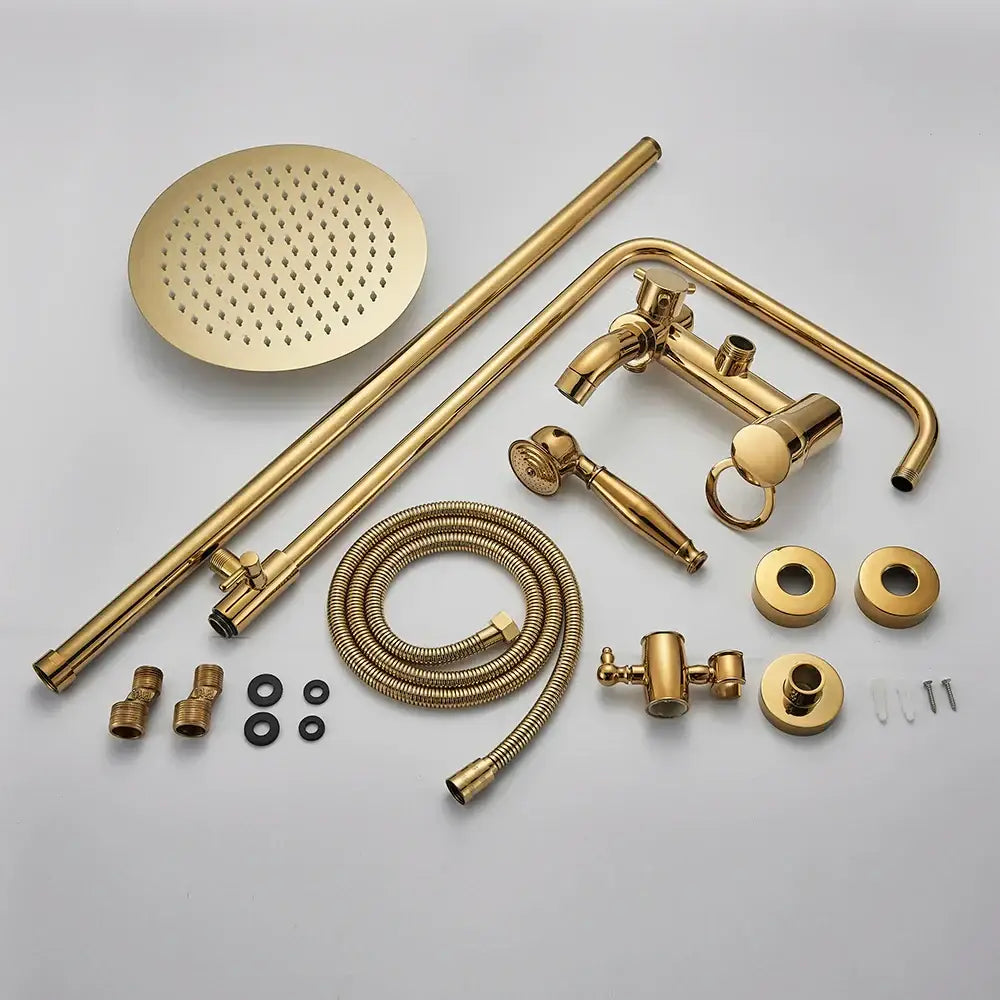 DecorBites™ Brass Shower Set with 8" Rainfall Head, Wall Mounted Bathtub Faucet