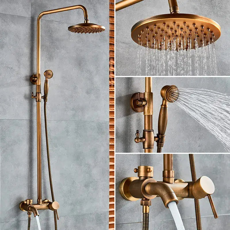 DecorBites™ Brass Shower Set with 8" Rainfall Head, Wall Mounted Bathtub Faucet