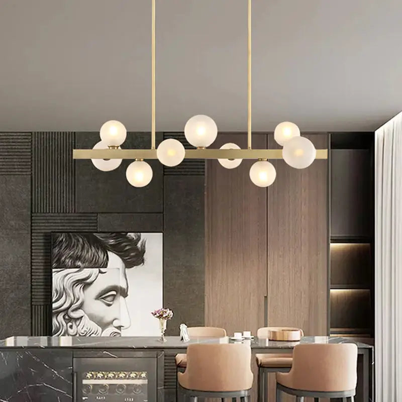DecorBites™ Gold Simplicity Globe Pendant Lamp: Frosted Glass Dining Room Island Lighting
