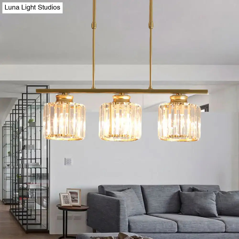 Modern brass triple crystal ceiling pendant light for dining room