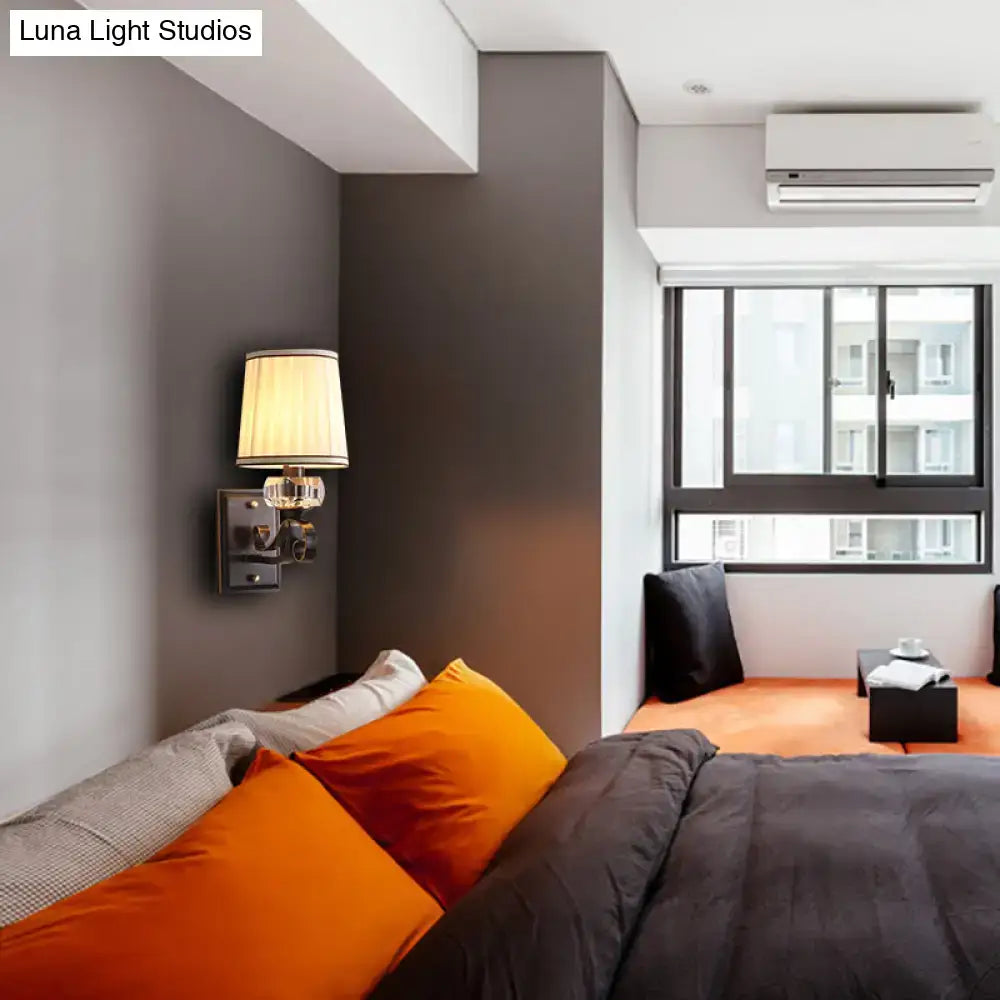 Modern brass wall lamp – bedroom sconce with pleated shade