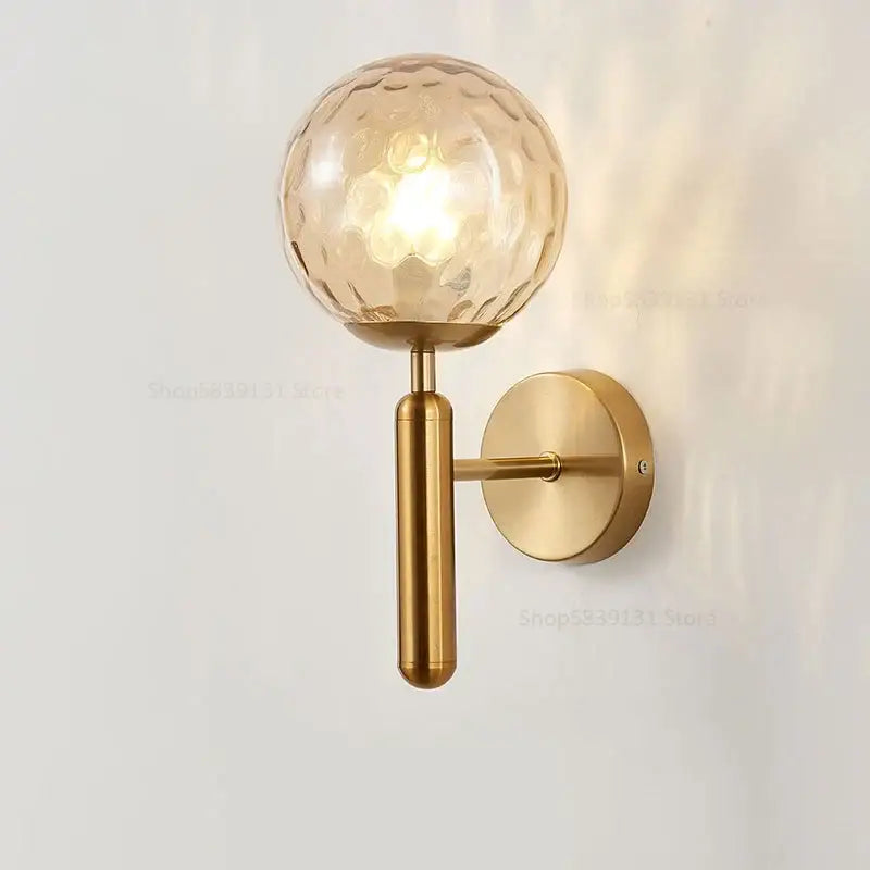 Modern brass wall lights with white & clear glass ball for living room