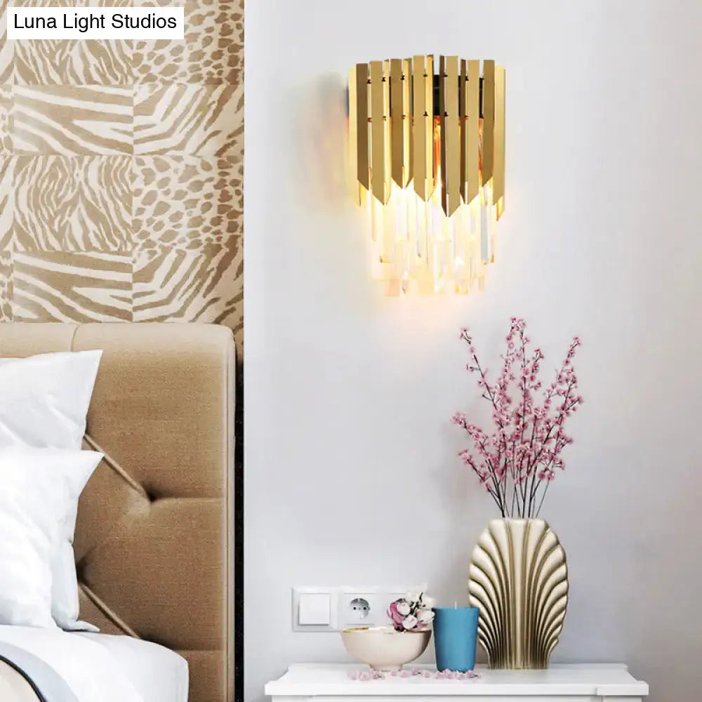 DecorBites™ Modern Brass Wall Mount Light with Clear Crystal Prism - 2 Headed Wall Lighting for Bedroom