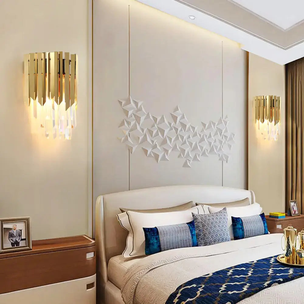 DecorBites™ Modern Brass Wall Mount Light with Clear Crystal Prism - 2 Headed Wall Lighting for Bedroom
