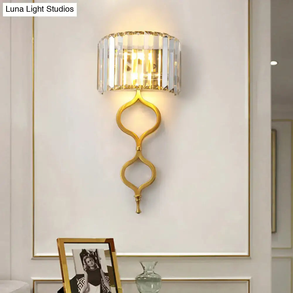 Modern brass wall sconce with crystal rectangle shade bedroom light