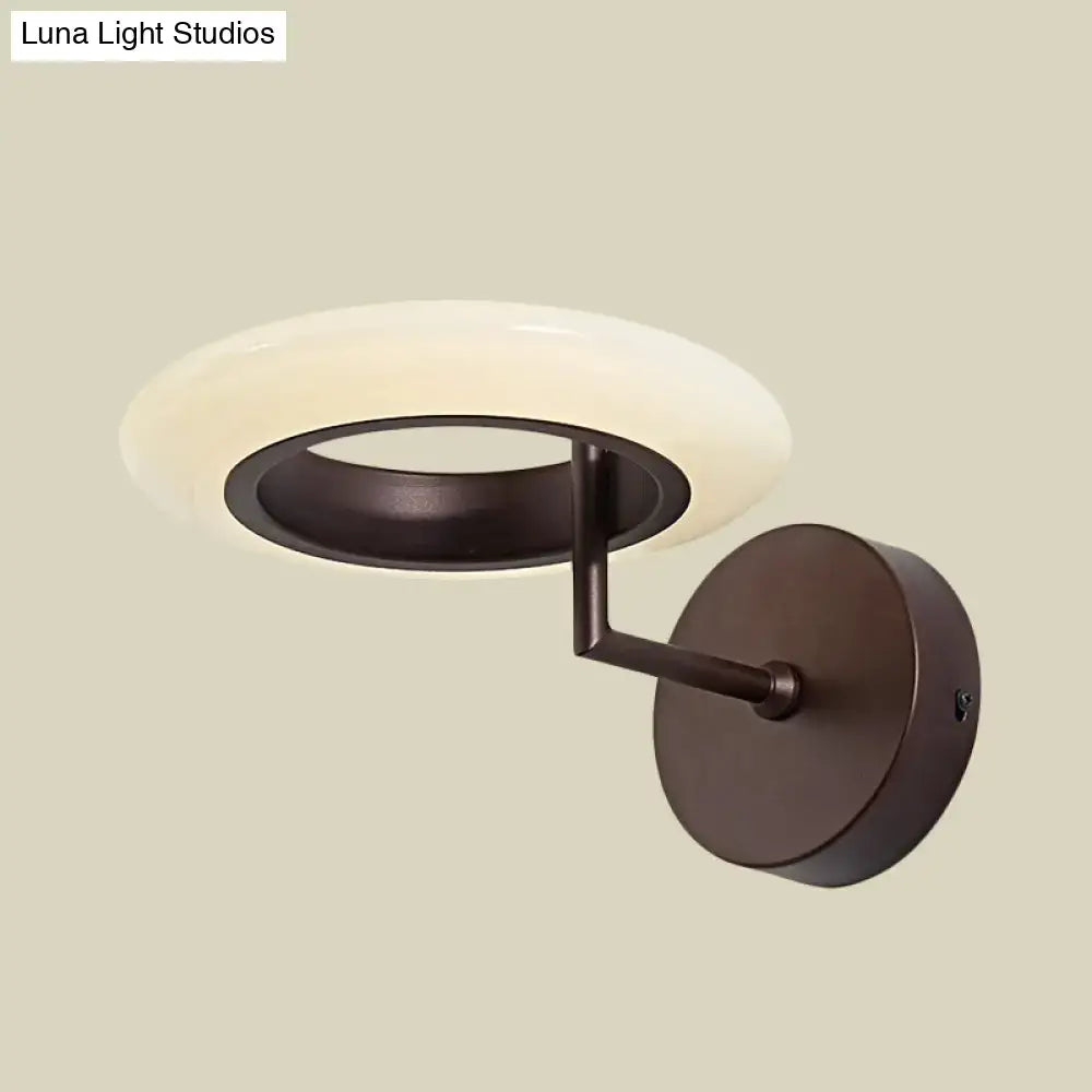 DecorBites™ Modern Coffee/White Round LED Wall Lamp with Curved Arm in Warm/Natural Light - Acrylic Lighting Sconce