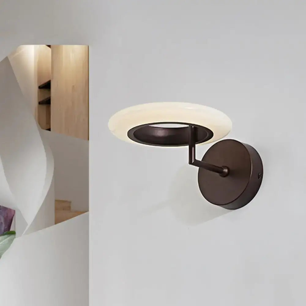 DecorBites™ Modern Coffee/White Round LED Wall Lamp with Curved Arm in Warm/Natural Light - Acrylic Lighting Sconce