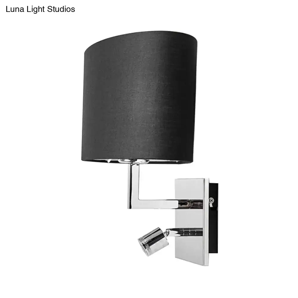 Modern brown fabric and chrome wall light bedroom sconce