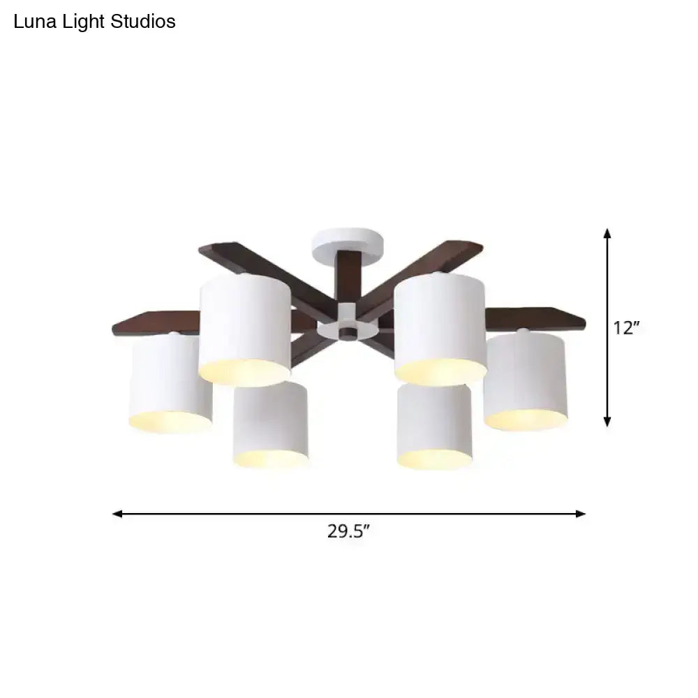DecorBites™ Modern Brown & White Semi Flush Chandelier - Ceiling Mount Light with Metallic Bucket Design (5/6/8-Bulb)
