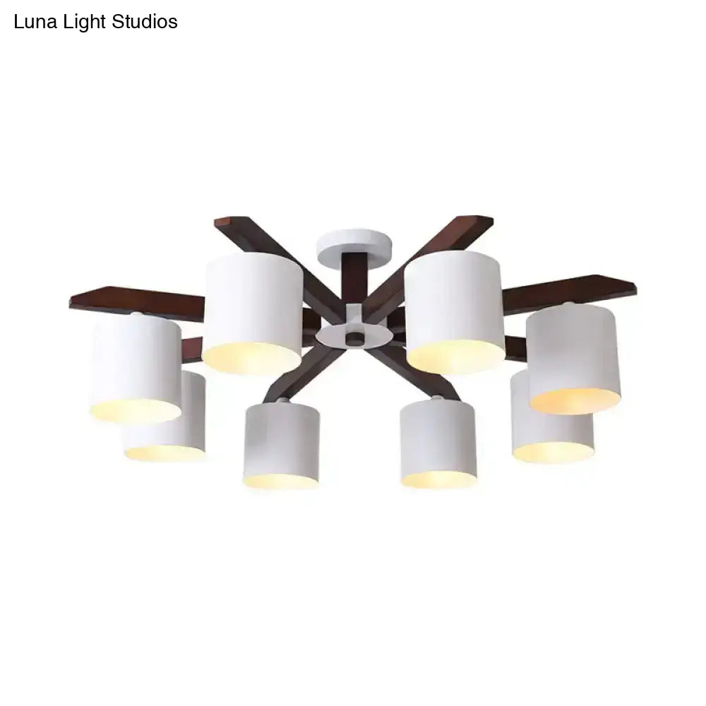 DecorBites™ Modern Brown & White Semi Flush Chandelier - Ceiling Mount Light with Metallic Bucket Design (5/6/8-Bulb)