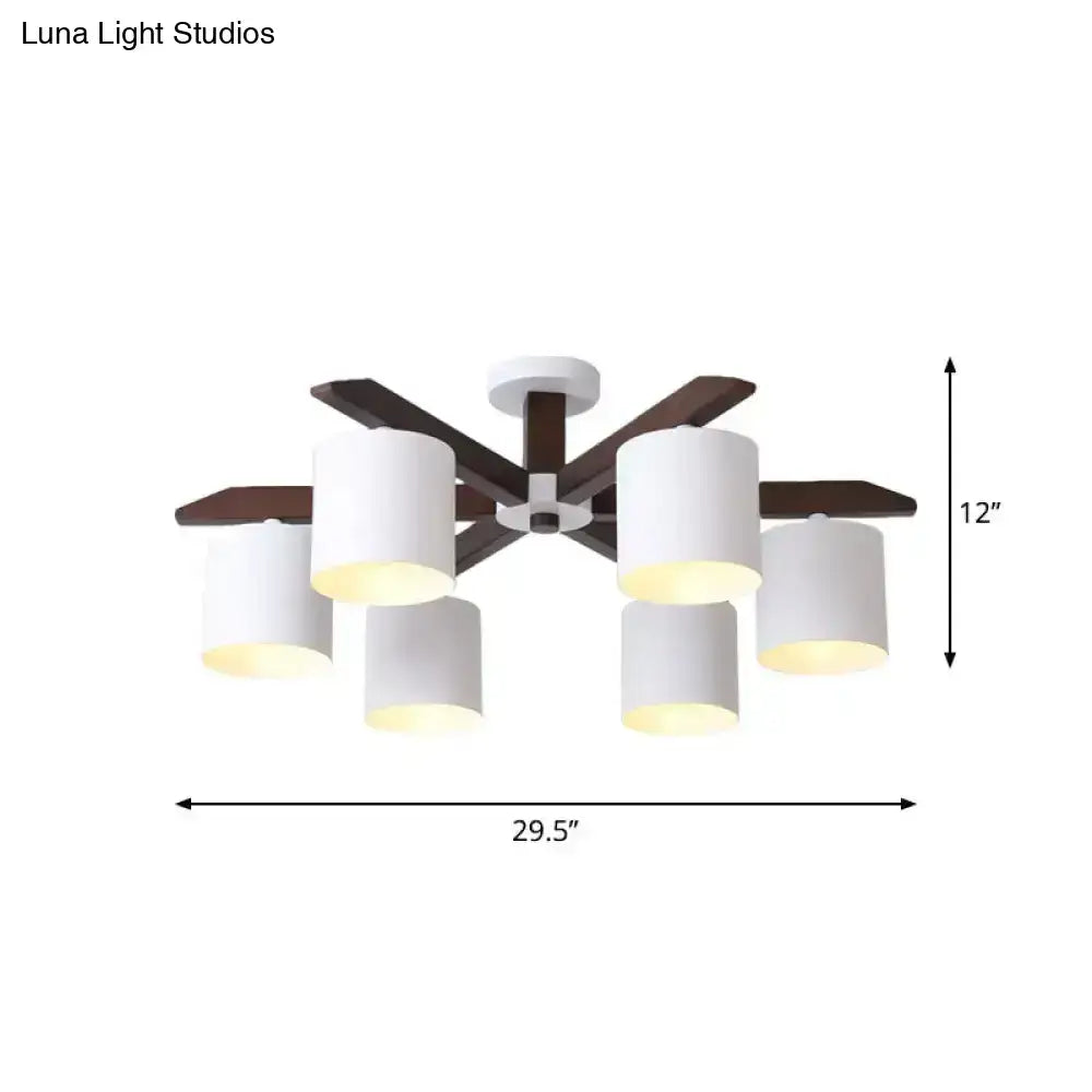 DecorBites™ Modern Brown & White Semi Flush Chandelier - Ceiling Mount Light with Metallic Bucket Design (5/6/8-Bulb)