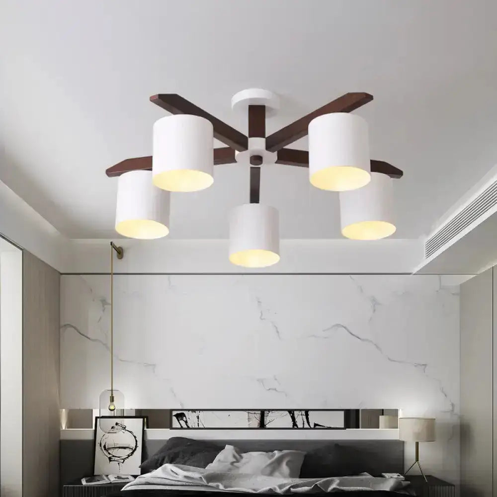 DecorBites™ Modern Brown & White Semi Flush Chandelier - Ceiling Mount Light with Metallic Bucket Design (5/6/8-Bulb)