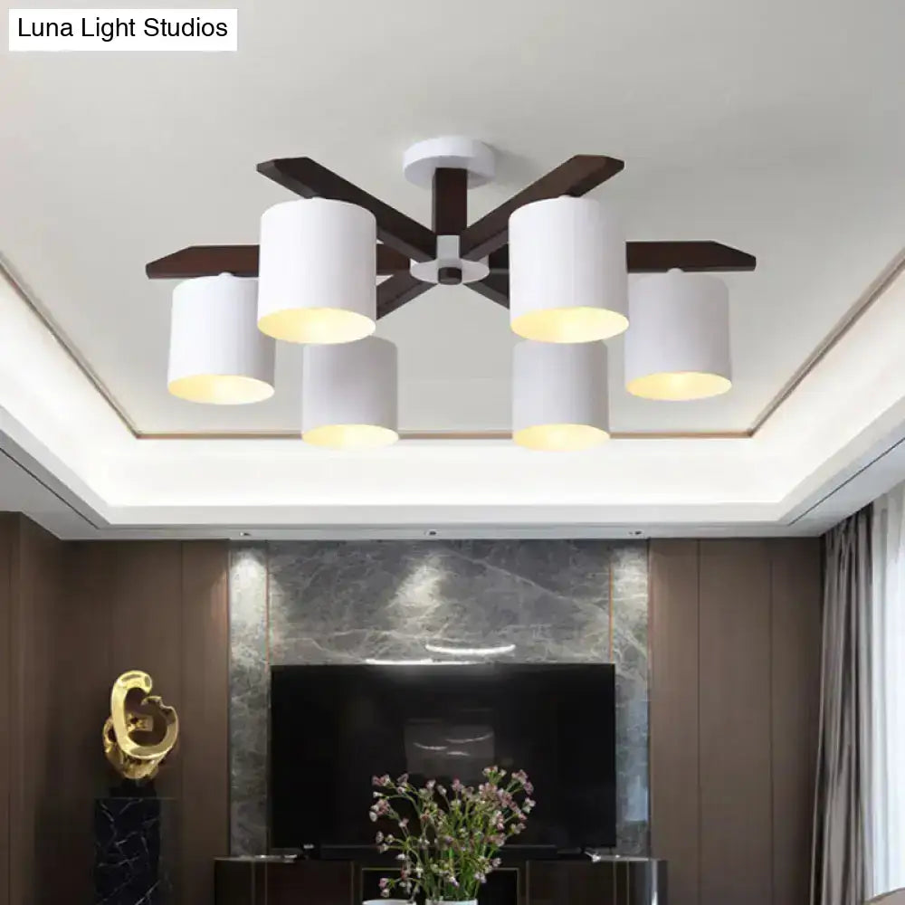 DecorBites™ Modern Brown & White Semi Flush Chandelier - Ceiling Mount Light with Metallic Bucket Design (5/6/8-Bulb)
