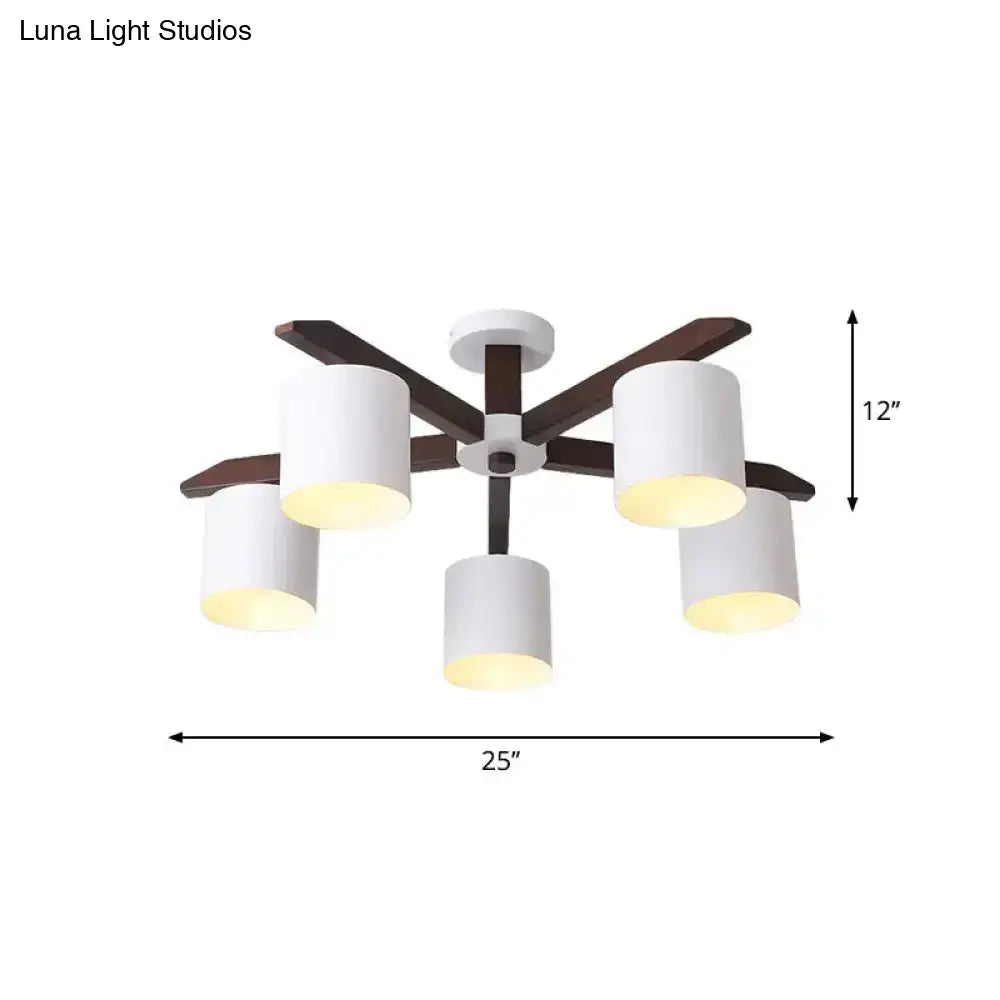 DecorBites™ Modern Brown & White Semi Flush Chandelier - Ceiling Mount Light with Metallic Bucket Design (5/6/8-Bulb)