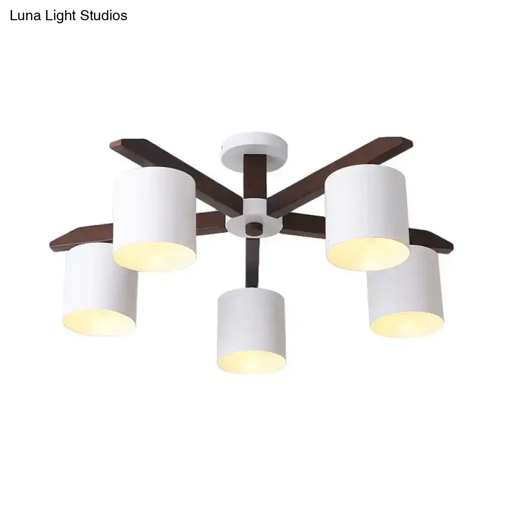 DecorBites™ Modern Brown & White Semi Flush Chandelier - Ceiling Mount Light with Metallic Bucket Design (5/6/8-Bulb)