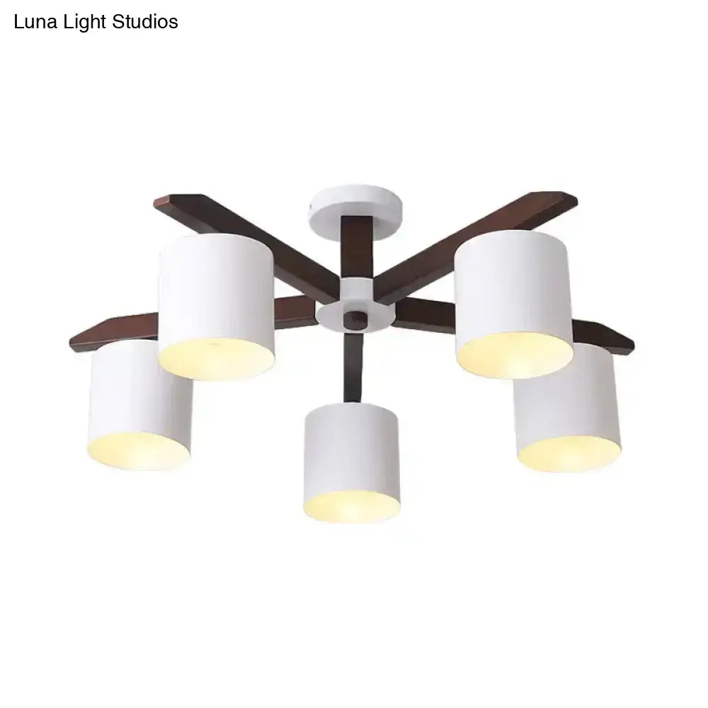 DecorBites™ Modern Brown & White Semi Flush Chandelier - Ceiling Mount Light with Metallic Bucket Design (5/6/8-Bulb)