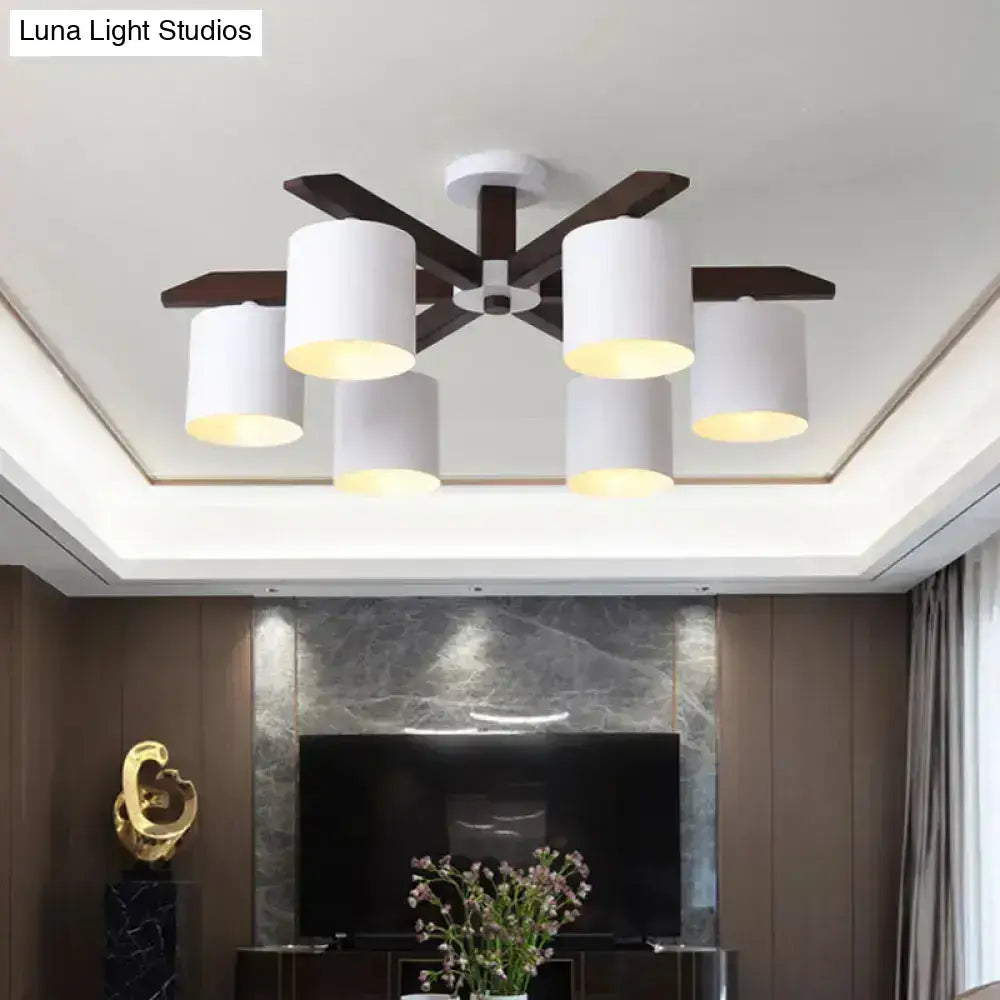 DecorBites™ Modern Brown & White Semi Flush Chandelier - Ceiling Mount Light with Metallic Bucket Design (5/6/8-Bulb)