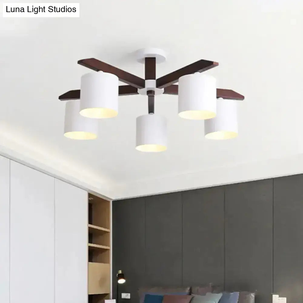 DecorBites™ Modern Brown & White Semi Flush Chandelier - Ceiling Mount Light with Metallic Bucket Design (5/6/8-Bulb)