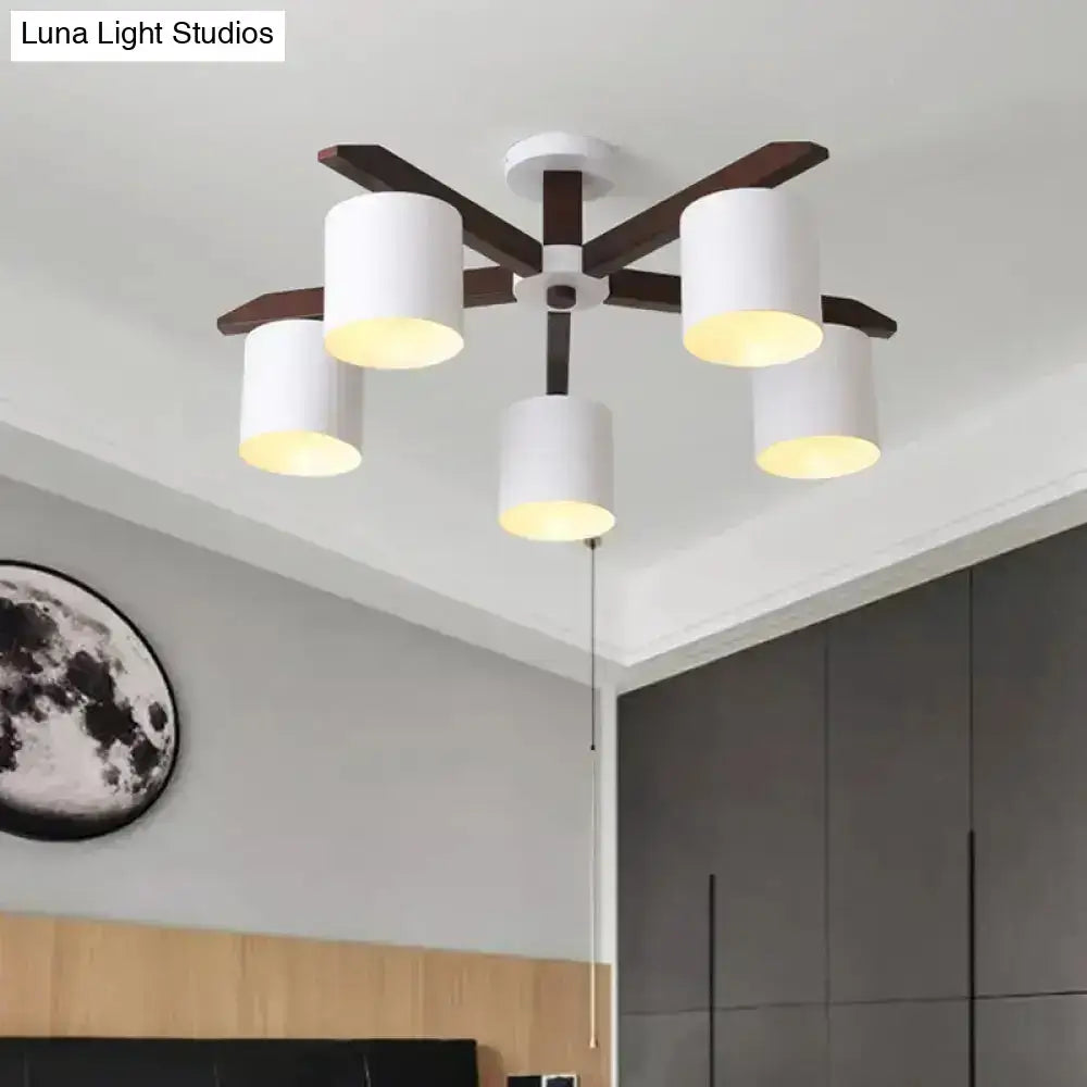 DecorBites™ Modern Brown & White Semi Flush Chandelier - Ceiling Mount Light with Metallic Bucket Design (5/6/8-Bulb)