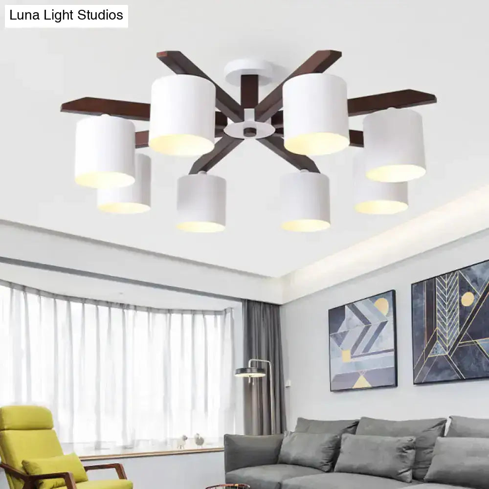 DecorBites™ Modern Brown & White Semi Flush Chandelier - Ceiling Mount Light with Metallic Bucket Design (5/6/8-Bulb)