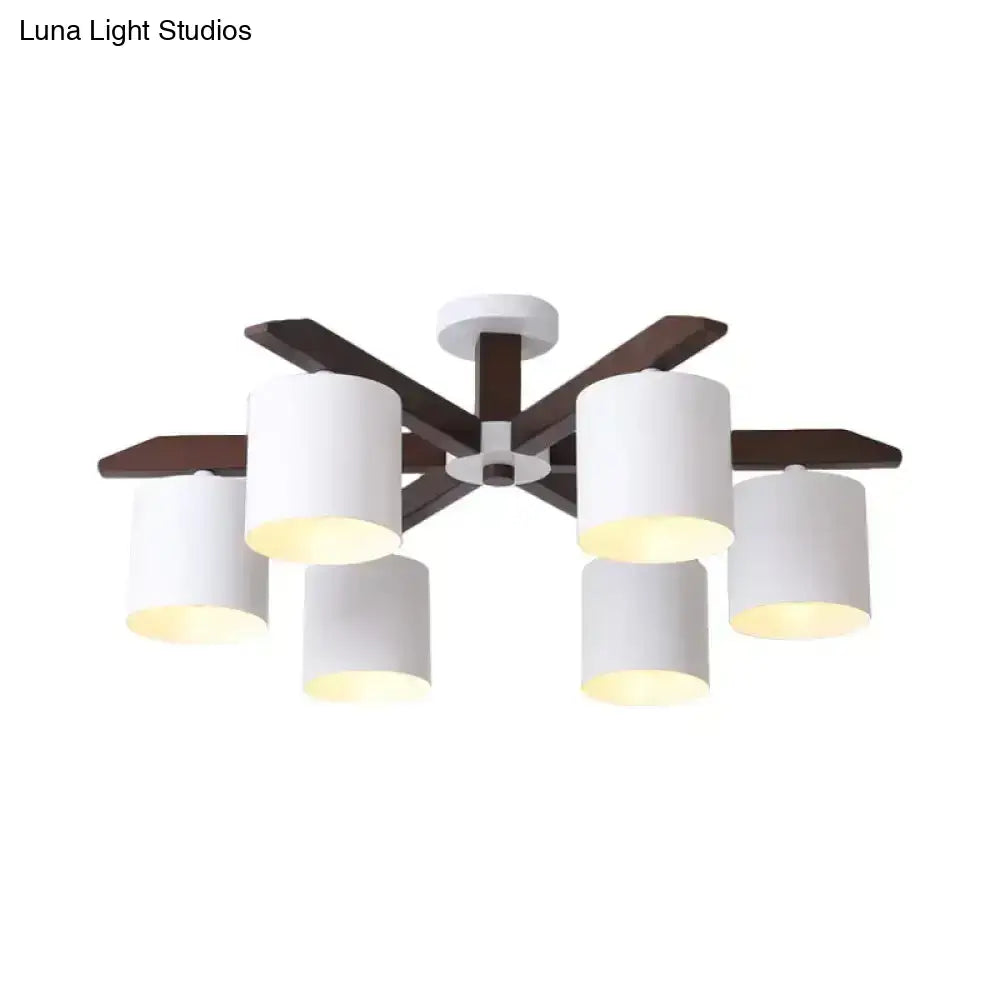 DecorBites™ Modern Brown & White Semi Flush Chandelier - Ceiling Mount Light with Metallic Bucket Design (5/6/8-Bulb)