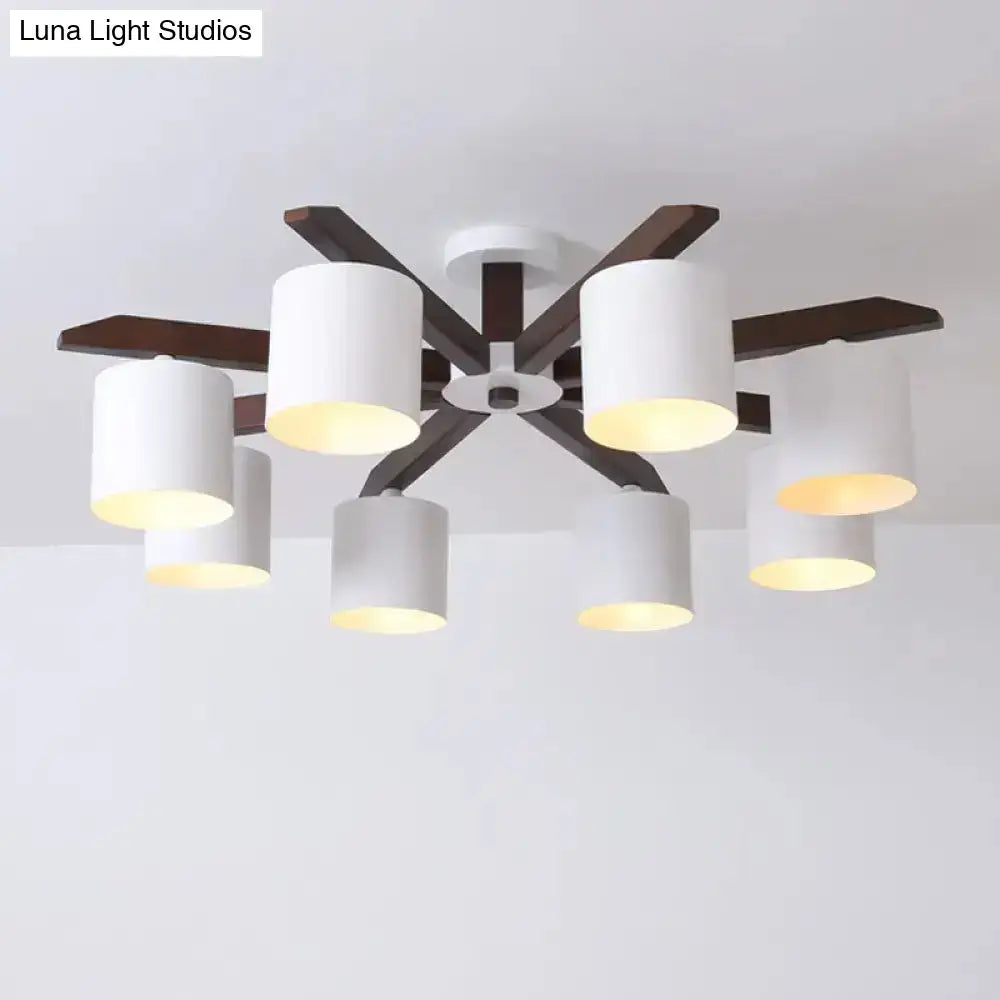 DecorBites™ Modern Brown & White Semi Flush Chandelier - Ceiling Mount Light with Metallic Bucket Design (5/6/8-Bulb)