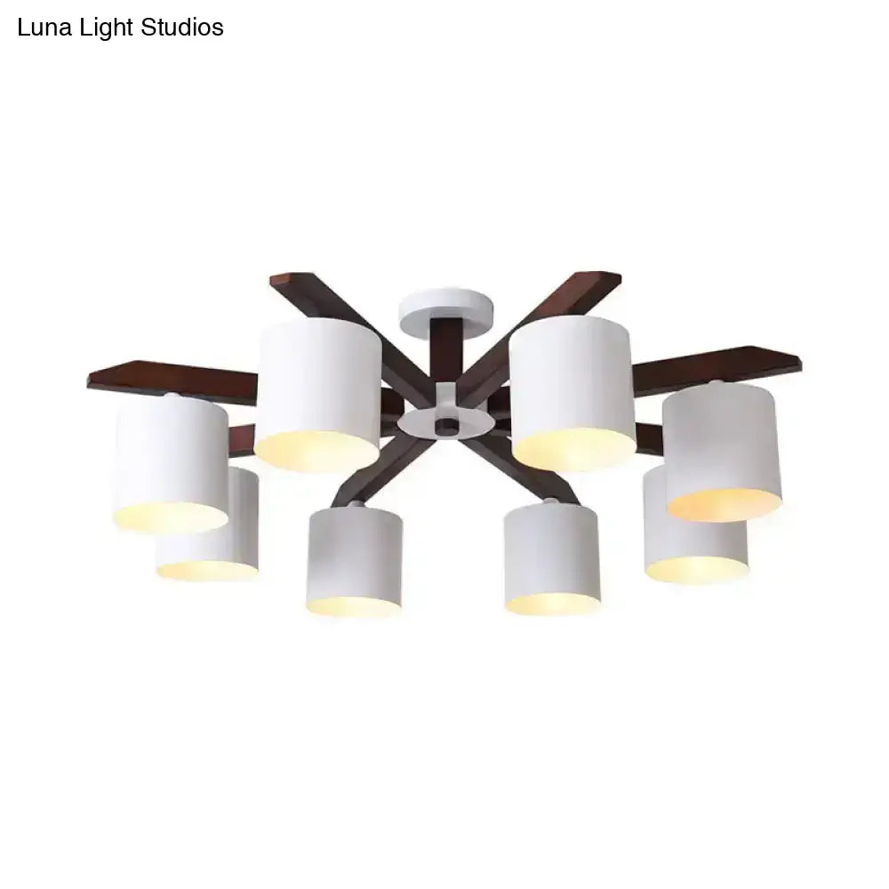 DecorBites™ Modern Brown & White Semi Flush Chandelier - Ceiling Mount Light with Metallic Bucket Design (5/6/8-Bulb)