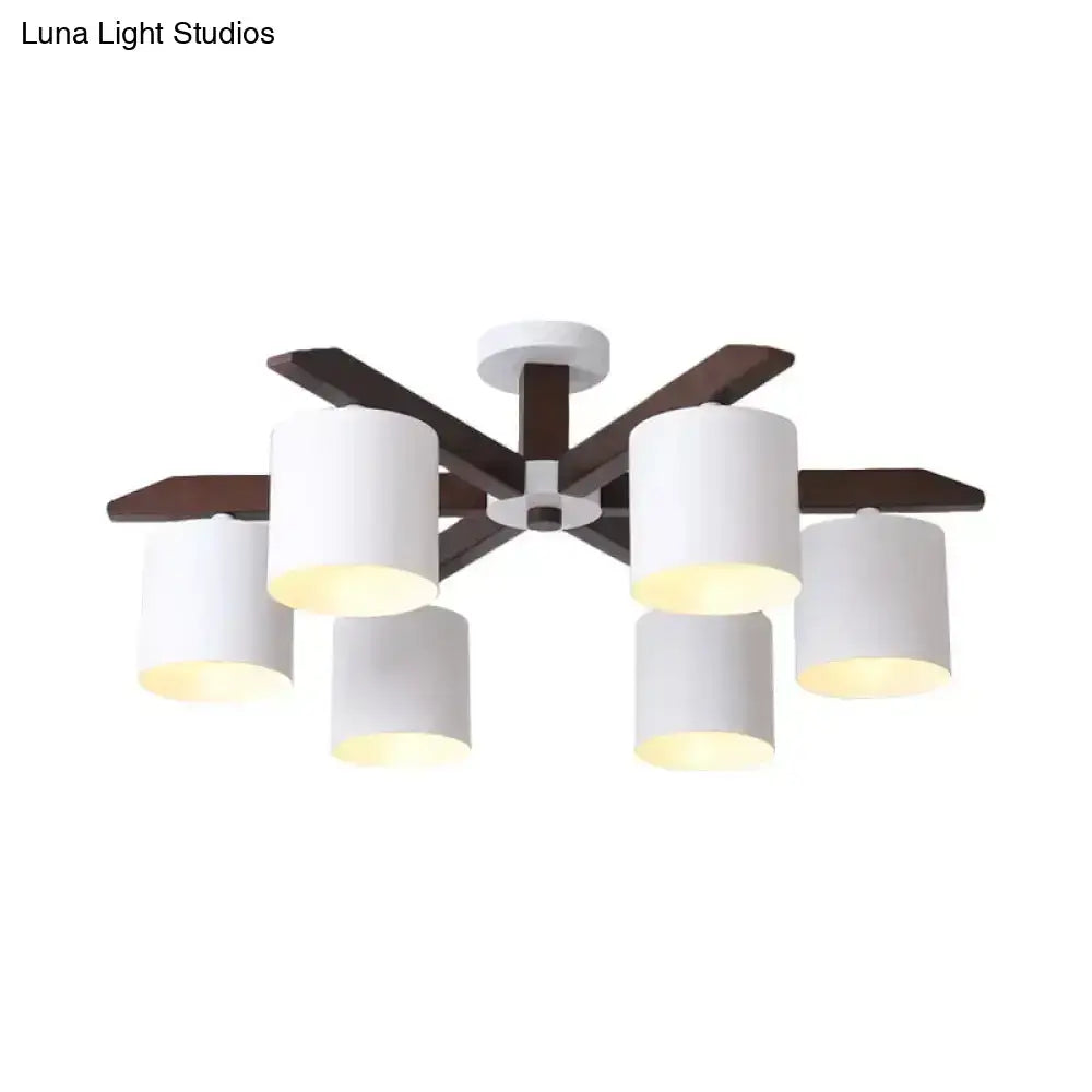 DecorBites™ Modern Brown & White Semi Flush Chandelier - Ceiling Mount Light with Metallic Bucket Design (5/6/8-Bulb)