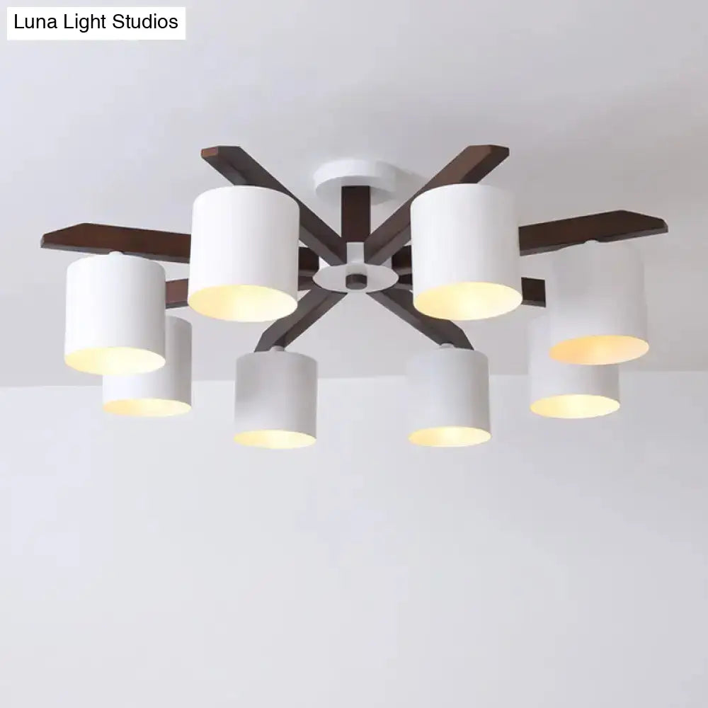 DecorBites™ Modern Brown & White Semi Flush Chandelier - Ceiling Mount Light with Metallic Bucket Design (5/6/8-Bulb)