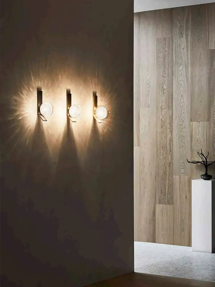 Modern brushed brass and frosted glass wall sconce lamps bedroom set