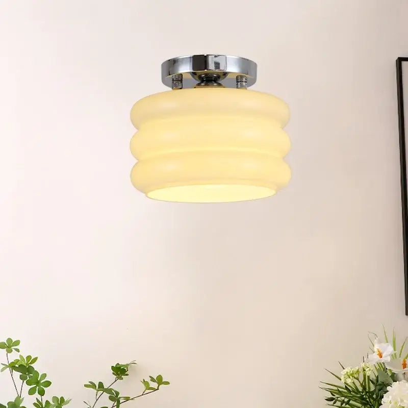 Modern brushed brass creamy glass iron led ceiling light bedroom