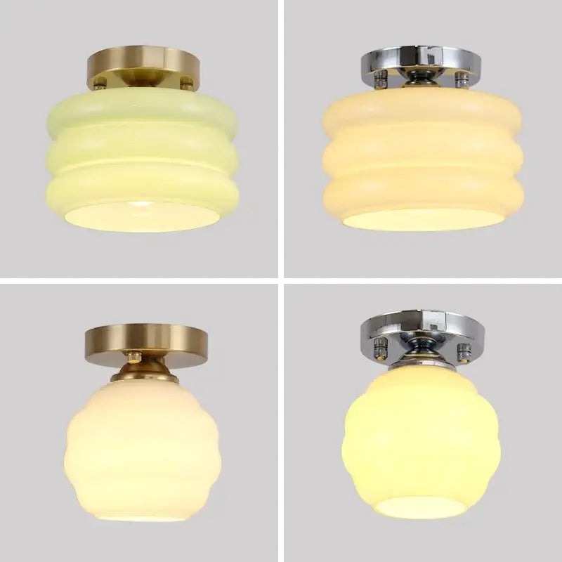 Modern brushed brass creamy glass iron led ceiling light bedroom