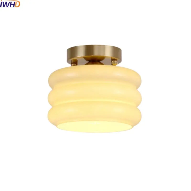 Modern brushed brass creamy glass iron led ceiling light bedroom
