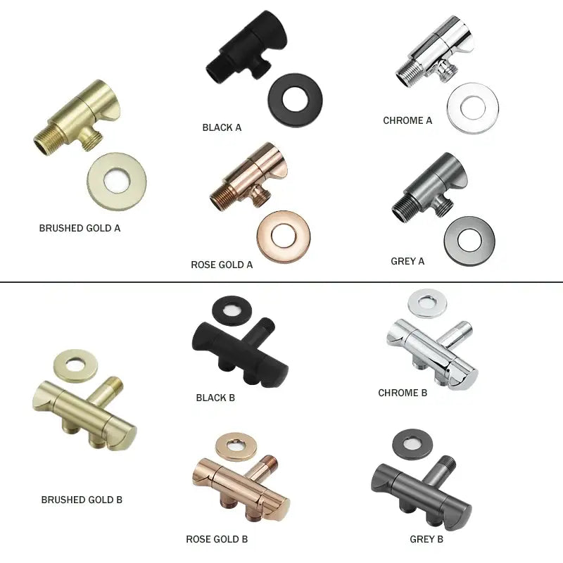 Modern brushed gold angled dual outlet toilet filling valve bathroom