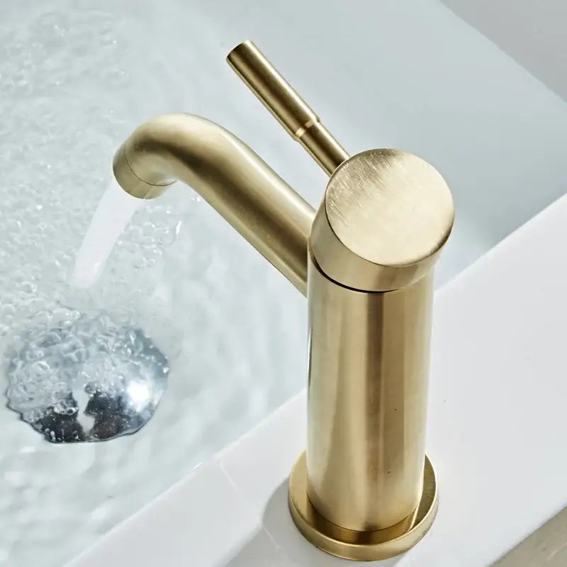 DecorBites™ Brushed Gold Basin Faucet: Solid Brass, Cold Hot Water Mixer, Single Handle