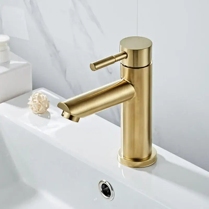 DecorBites™ Brushed Gold Basin Faucet: Solid Brass, Cold Hot Water Mixer, Single Handle