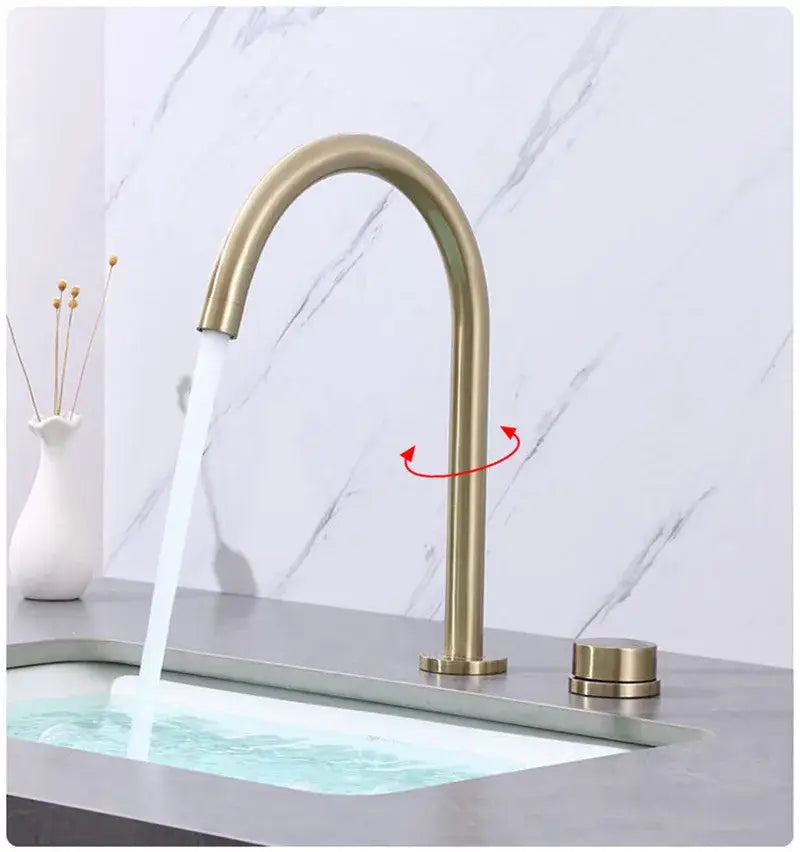 Modern brushed gold & black basin faucet kitchen rotating tap