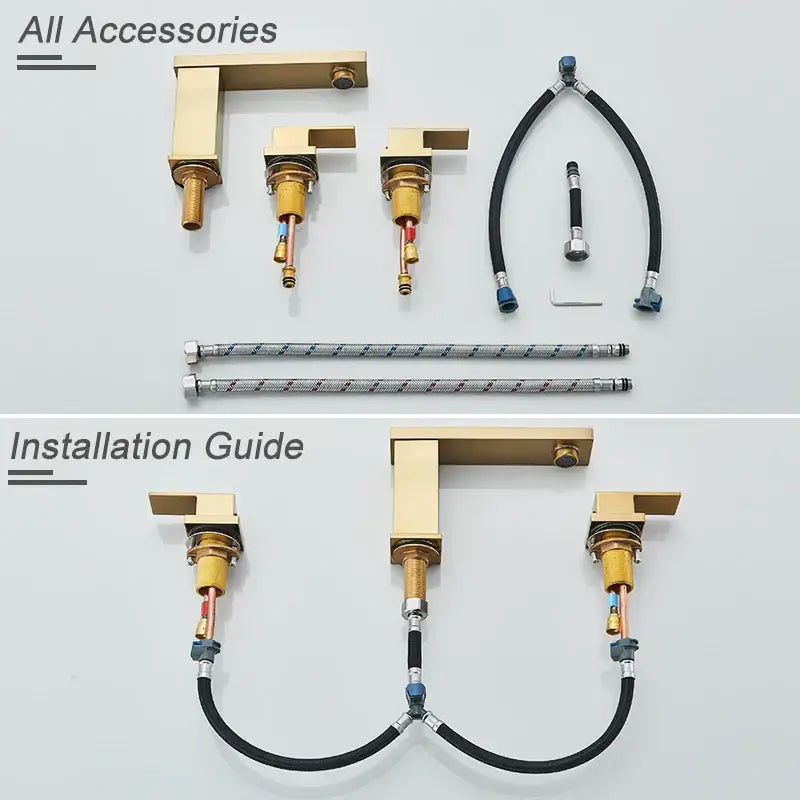 Modern brushed gold dual handle waterfall faucet bathroom sink tap