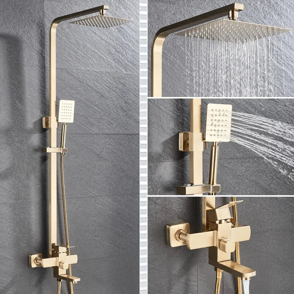 DecorBites™ Brushed Gold Rain Shower Bath Faucet Wall Mounted - Shower Set Mixer