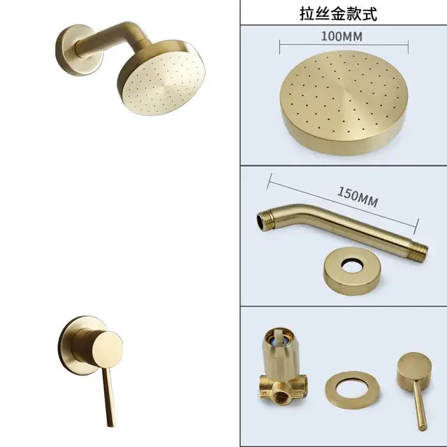 DecorBites™ Brushed Gold Round Rainfall Shower Faucet Set, Wall Mounted Shower Mixer