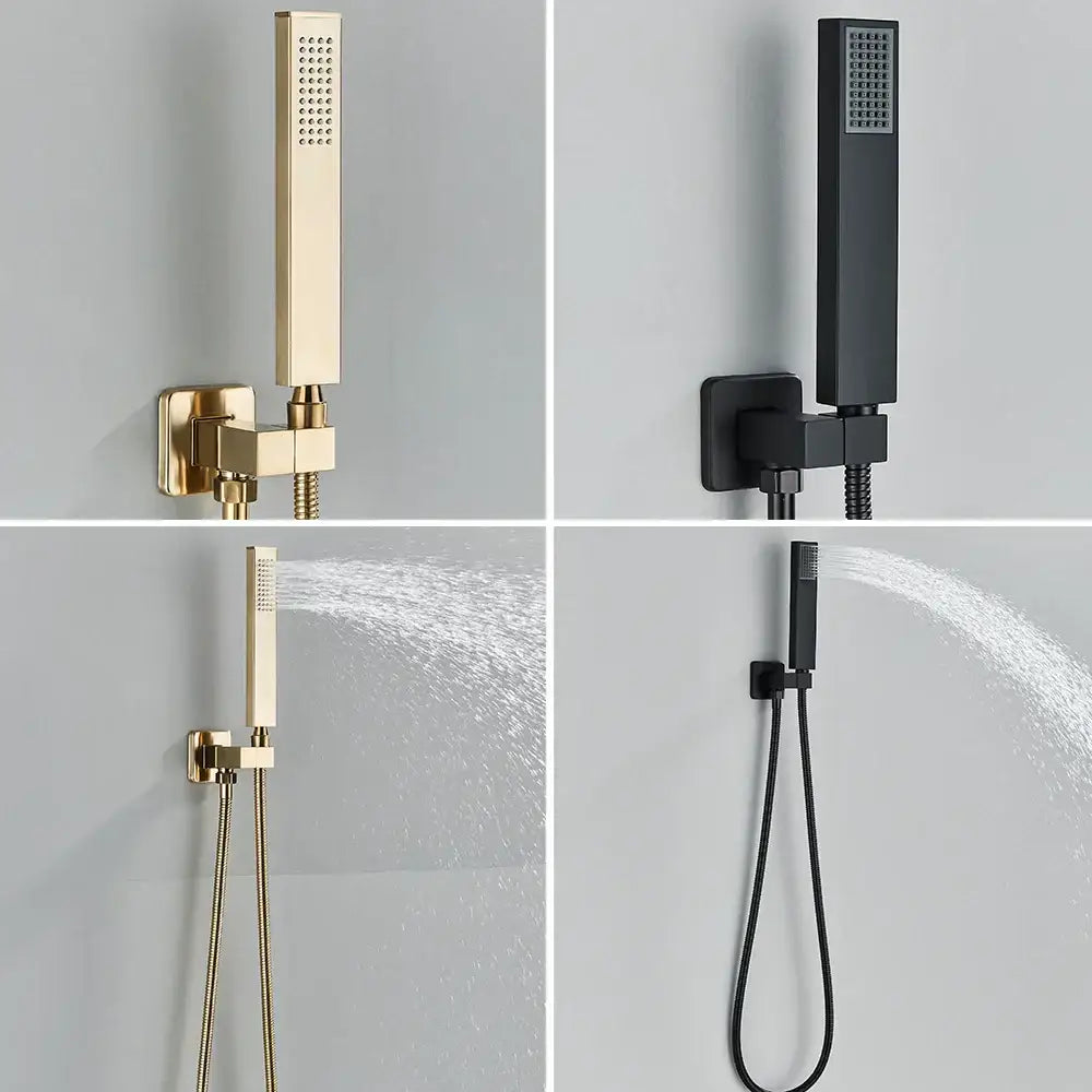 Modern brushed gold rainfall shower set with led bathroom faucet
