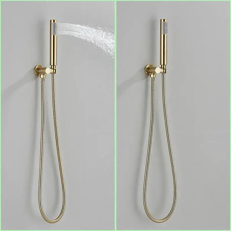 Modern brushed gold shower faucet system with rainfall head for bathroom