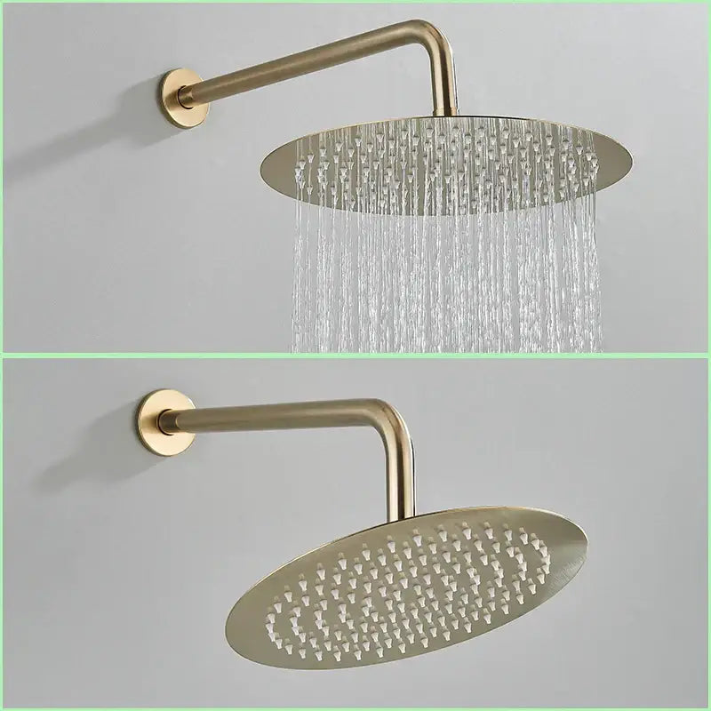 Modern brushed gold shower faucet system with rainfall head for bathroom